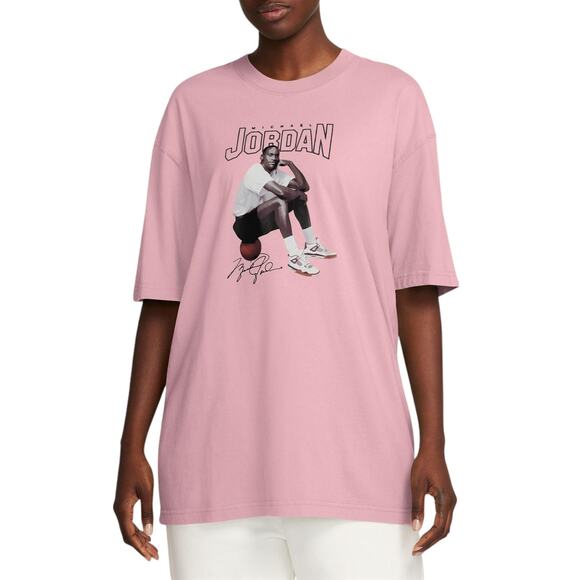 Jordan Pink Oversize Crew Neck Short Sleeve T-shirt Damen Rot F607 Medium NWT - Picture 1 of 6
